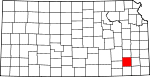 Map of Kansas showing Wilson County 