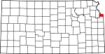 Map of Kansas showing Wyandotte County 