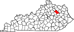 Map of Kentucky showing Bath County 