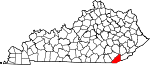 Map of Kentucky showing Bell County 