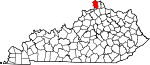 Map of Kentucky showing Boone County 