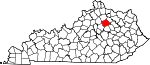 Map of Kentucky showing Bourbon County 