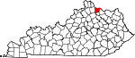 Map of Kentucky showing Bracken County 