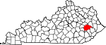 Map of Kentucky showing Breathitt County 