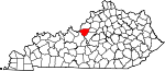 Map of Kentucky showing Bullitt County 