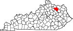 Map of Kentucky showing Fleming County 