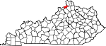 Map of Kentucky showing Gallatin County 