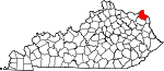 Map of Kentucky showing Greenup County 