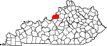 Map of Kentucky showing Jefferson County 