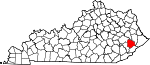 Map of Kentucky showing Knott County 