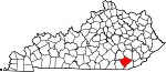 Map of Kentucky showing Knox County 