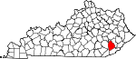 Map of Kentucky showing Leslie County 