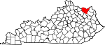 Map of Kentucky showing Lewis County 