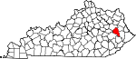 Map of Kentucky showing Magoffin County 