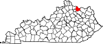 Map of Kentucky showing Mason County 