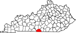 Map of Kentucky showing Monroe County 