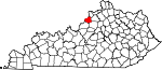 Map of Kentucky showing Oldham County 