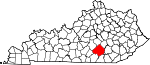 Map of Kentucky showing Pulaski County 