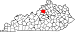 Map of Kentucky showing Shelby County 