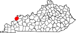 Map of Kentucky showing Union County 