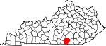 Map of Kentucky showing Wayne County 