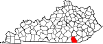 Map of Kentucky showing Whitley County 