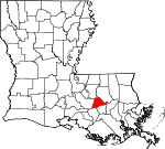 Map of Louisiana showing Ascension Parish 