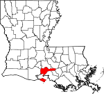 Map of Louisiana showing Iberia Parish 