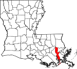 Map of Louisiana showing Jefferson Parish 