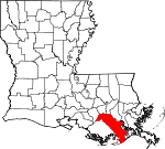 Map of Louisiana showing Lafourche Parish 