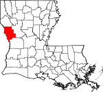 Map of Louisiana showing Sabine Parish 