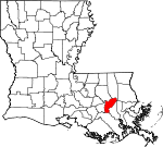 Map of Louisiana showing St. John Baptist Parish 