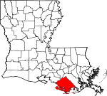 Map of Louisiana showing Terrebonne Parish 