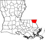 Map of Louisiana showing Washington Parish 