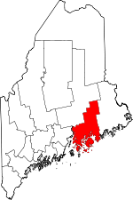 Map of Maine showing Hancock County 