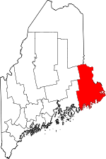 Map of Maine showing Washington County 