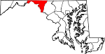 Map of Maryland showing Washington County 