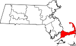 Map of Massachusetts showing Barnstable County 