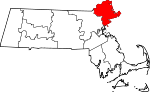 Map of Massachusetts showing Essex County 