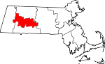 Map of Massachusetts showing Hampshire County 