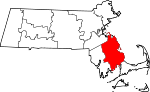 Map of Massachusetts showing Plymouth County 