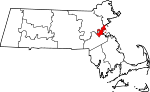 Map of Massachusetts showing Suffolk County 