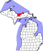 Map of Michigan showing Alger County 