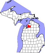 Map of Michigan showing Antrim County 