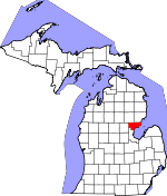 Map of Michigan showing Arenac County 