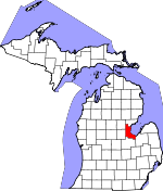 Map of Michigan showing Bay County 