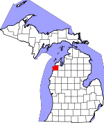 Map of Michigan showing Benzie County 