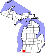 Map of Michigan showing Cass County 