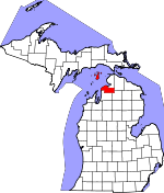 Map of Michigan showing Charlevoix County 