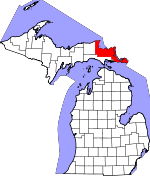 Map of Michigan showing Chippewa County 